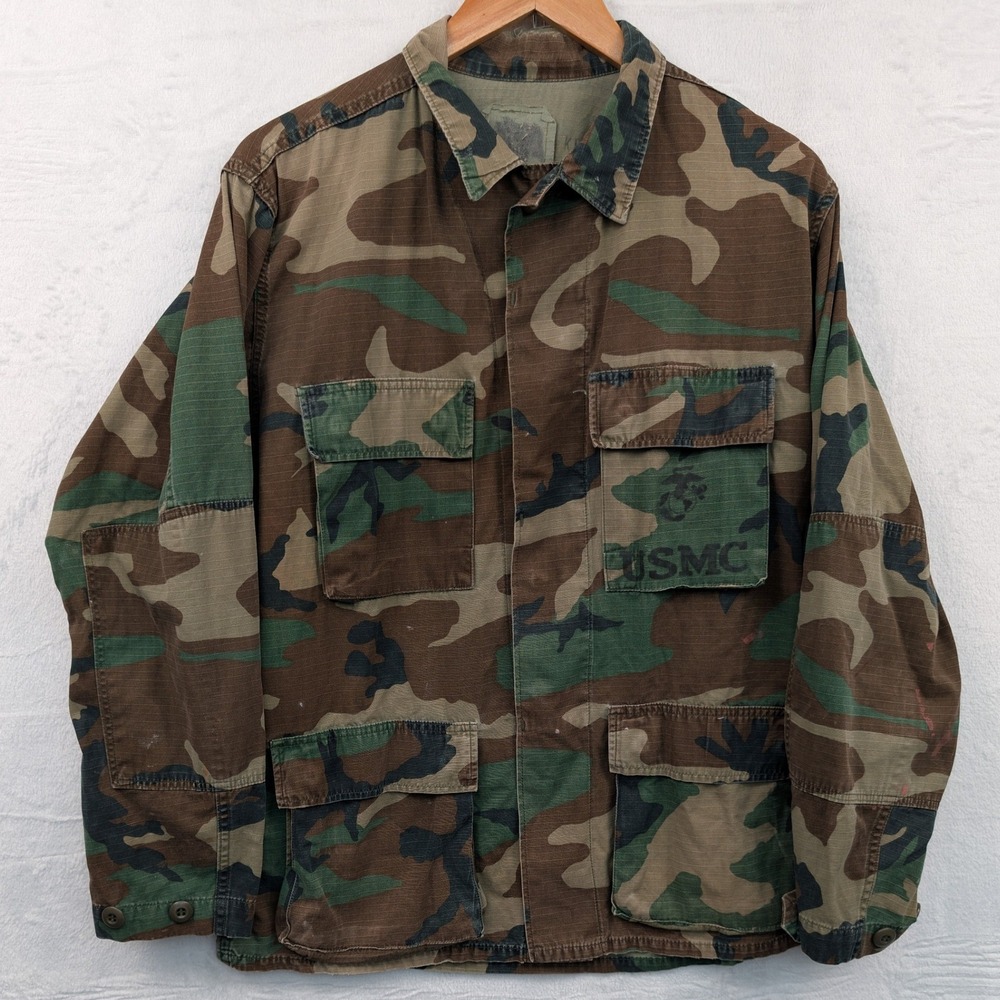 VTG USMC Combat Jacket Mens Small Green Woodland Camo Ripstop Military Issue 90s